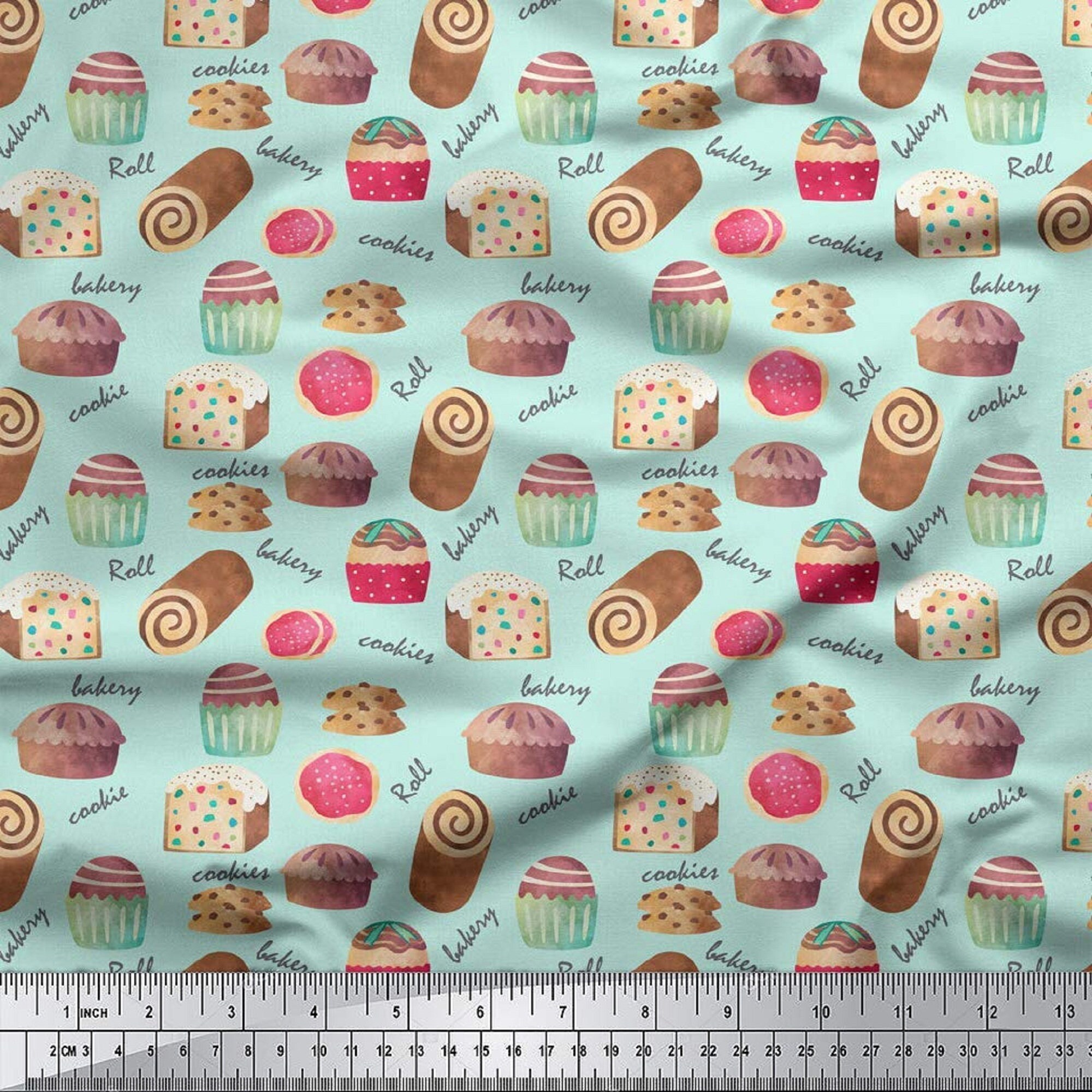 Cotton Cambric Fabric Text & Cupcakes Food Print Decorative Etsy