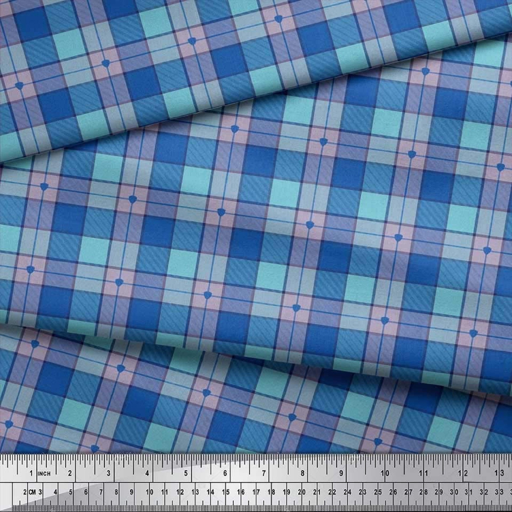 Blue Cotton Cambric Fabric Sewing Decor Fabric Gingham Check Etsy