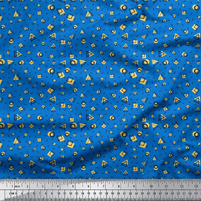 Fabric By The Yard Square Geometric Print Fabric Cotton Cambric Fabric SMIN-GMD-585A Blue Color Fabric Quilting Cushion Curtain Fabric
