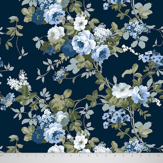 Navy Blue Fl Printed Sewing Material Home Decor Fabric - Navy Blue Home Decor Fabric
