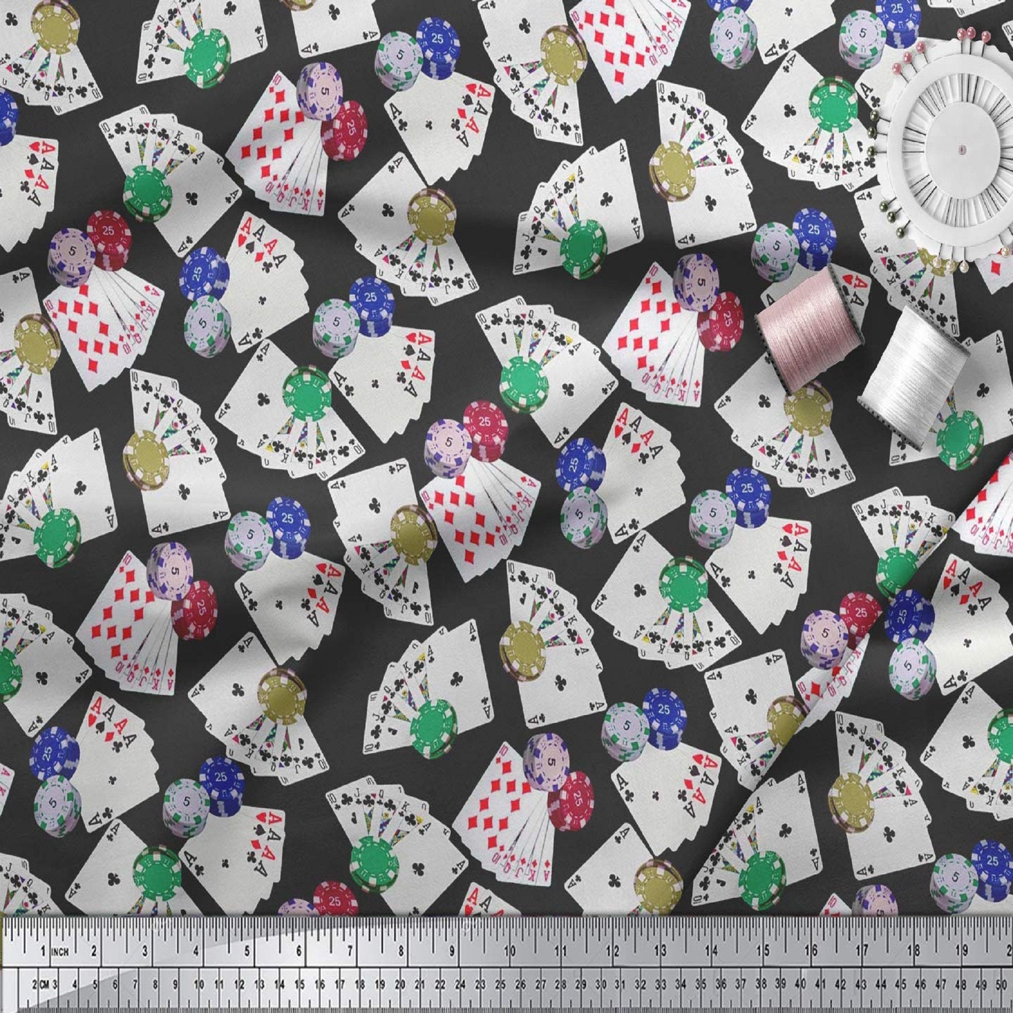 Home Decor Fabric Poker Card Print Cotton Cambric Fabric Etsy