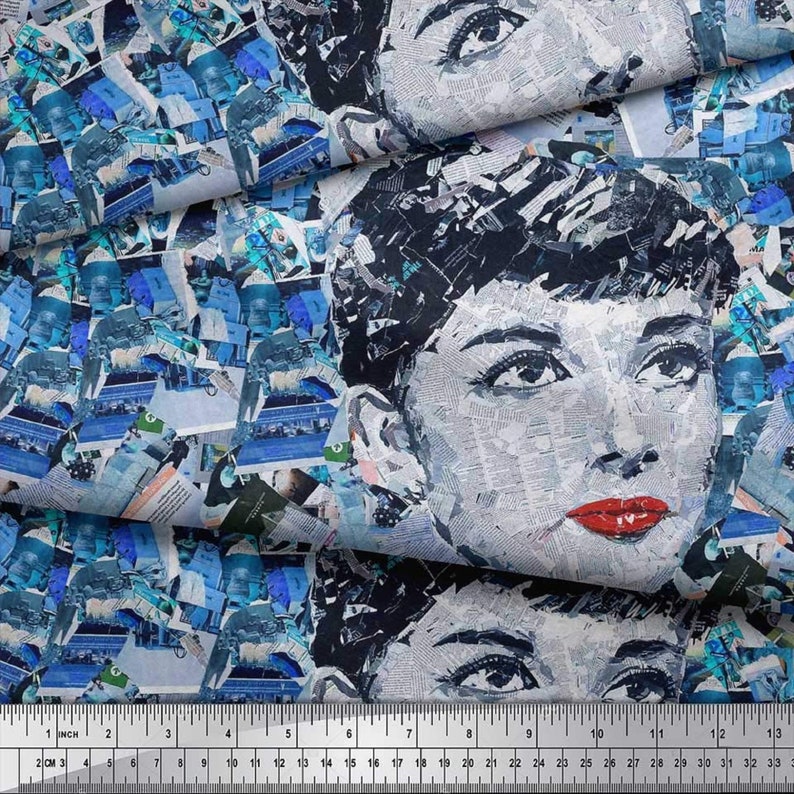 SMIN-FC-14B-42 Fabric By The Yard Blue Cotton Cambric Fabric Sewing Fabric News Paper /& Women Face Printed Fabric Home Decor Fabric