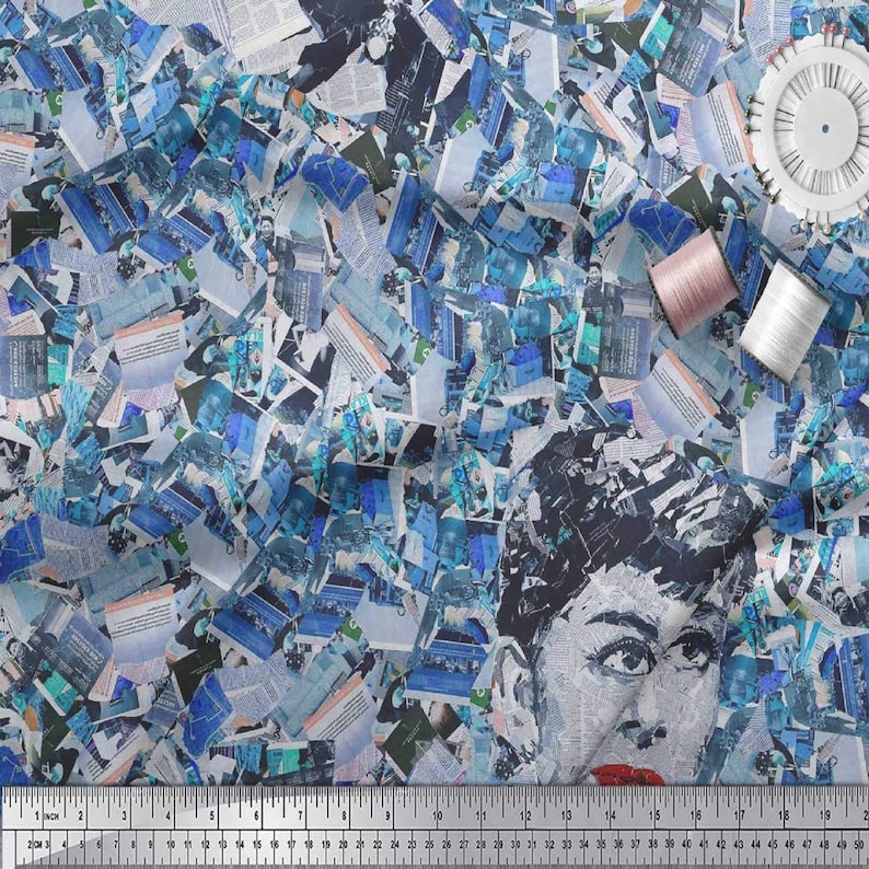 SMIN-FC-14B-42 Fabric By The Yard Blue Cotton Cambric Fabric Sewing Fabric News Paper /& Women Face Printed Fabric Home Decor Fabric