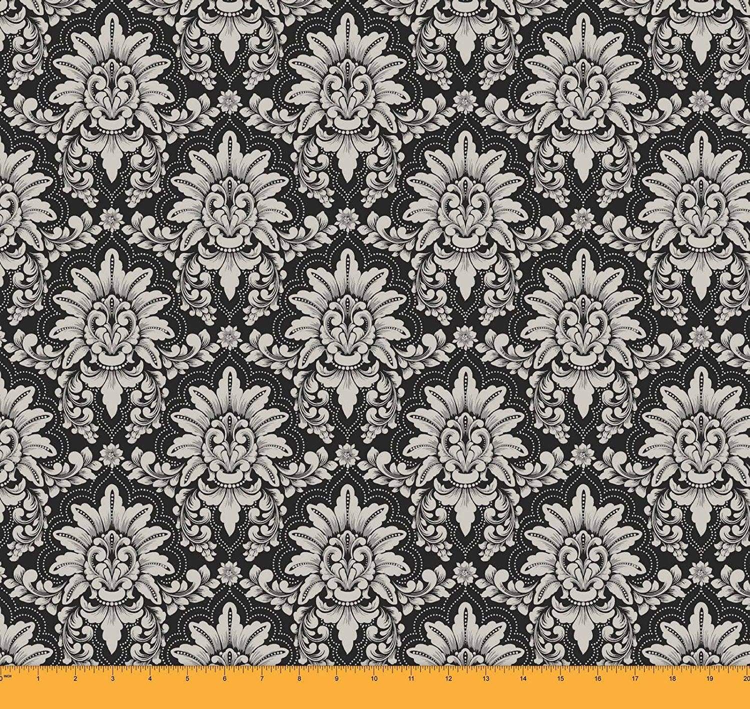 Black Apparel Fabric Floral Damask Print Quilting Fabric Etsy