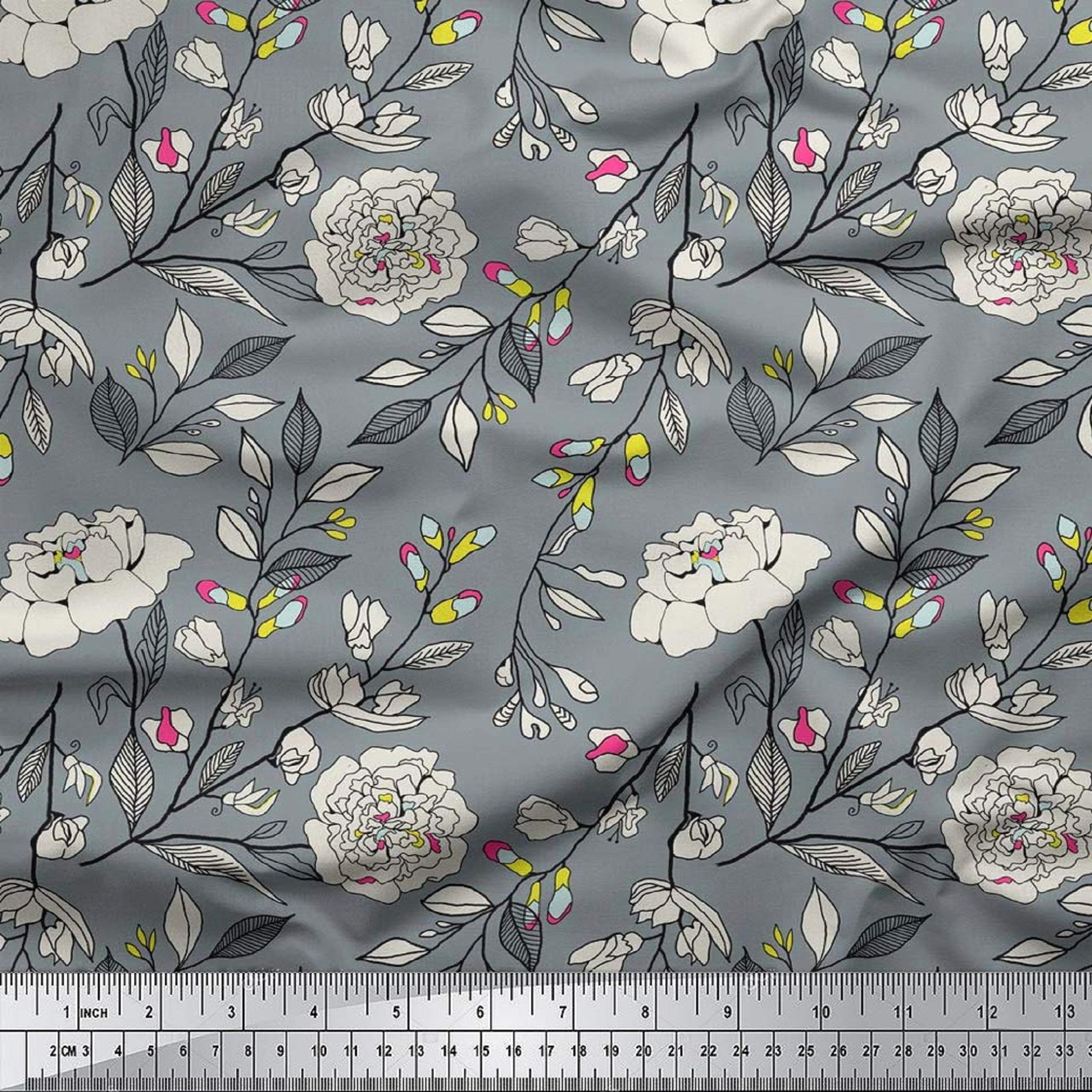 Craft Dressmaking Fabric Cotton Cambric Fabric Floral Print Etsy