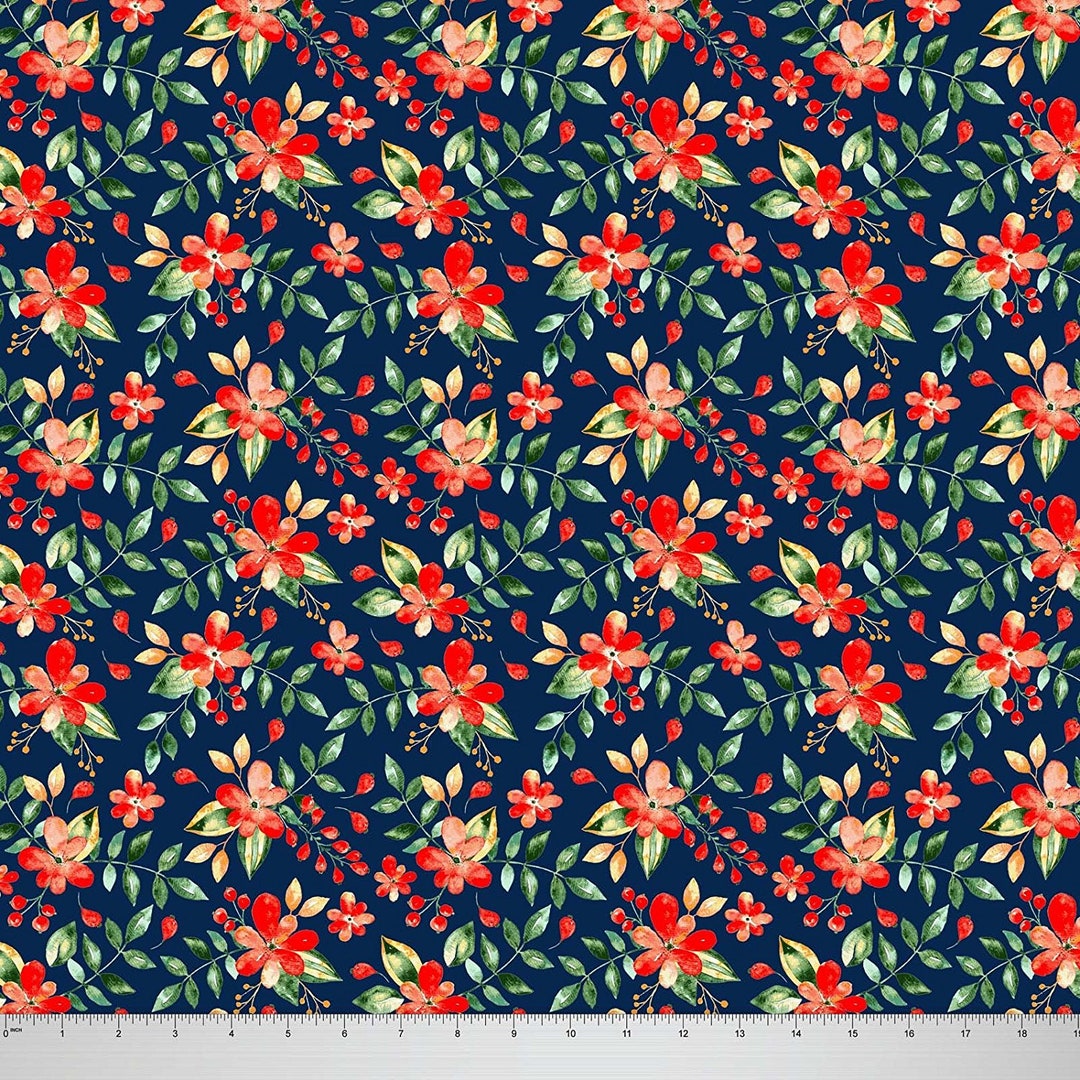 Navy Blue Floral Print Quilt Material Home Decor Fabric Etsy