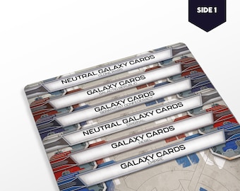 May include: A set of six card decks for a Star Wars themed game. The decks are labeled with the faction names: Neutral Galaxy Cards, Clone Wars, Galactic Republic, Separatist Confederacy, Rebel, and Empire.