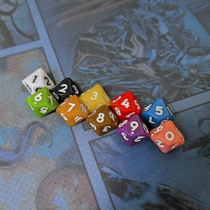 D10 Spindown Tracking Dice – Health, Effects & Resource Counters – Token Saver – 10 Colours