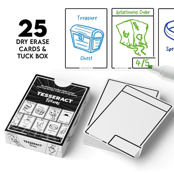 25 Universal Double-Sided Dry Erase Cards/Tokens - Enhance Your MTG, Flesh and Blood, D&D Games