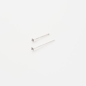 May include: Two silver earring posts with small, round, silver tops.