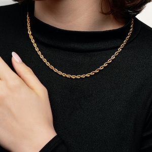18K Gold Twisted Rope Chain Necklace, Water and Tarnish Resistant Chain, Gift for her Gold Twisted Rope Chain Unisex Bold Statement Necklace