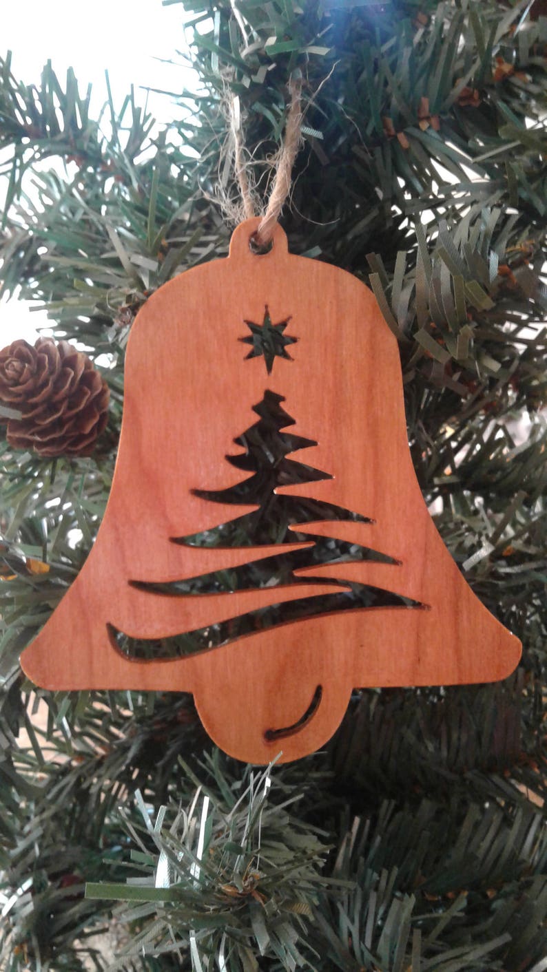 Cherry wood bell cutout ornament wooden cutout Christmas