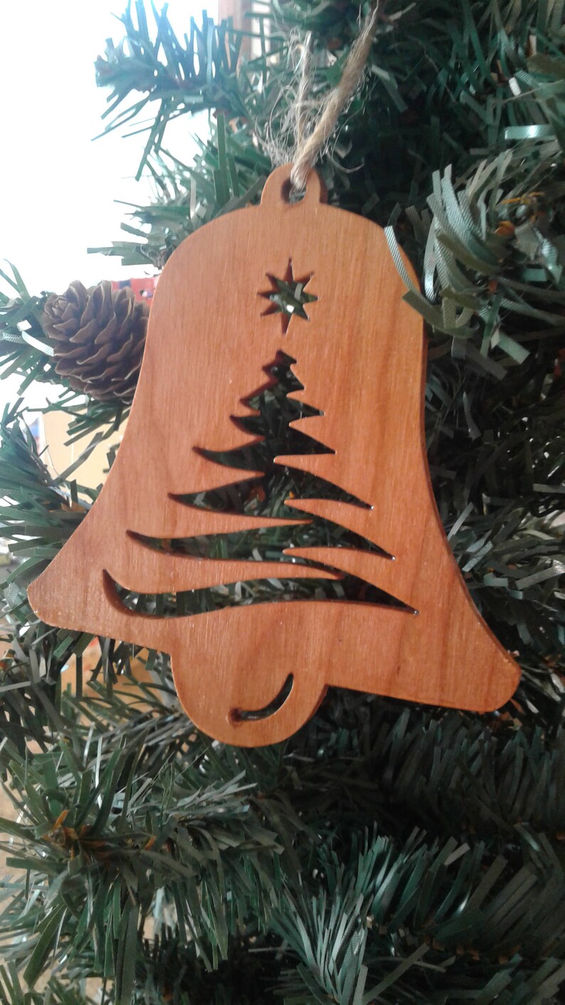 Cherry Wood Bell Cutout Ornament Wooden Cutout Christmas Tree Etsy