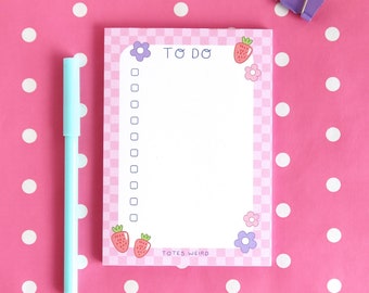 A6 Floral Memo Notepad | 50 page To-Do List Notepad | Daisy and Strawberry To-Do List Notepad for Organisation | Australian Made Stationery