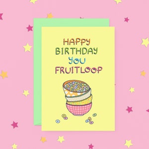 Pastel Cereal Themed Birthday Card | Funny Fruit Loop Illustrated Greeting Card, Funny Birthday Card | Australian Made Greeting Cards
