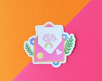 Happy Mail Envelope Sticker for Scrapbooking, journaling, laptop, decoration | Happy Mail Die Cut Vinyl Sticker with Cute Encouraging Quote