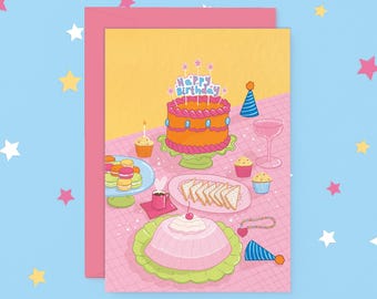 Birthday Cake and Sweet Treats Greeting Card | Happy Birthday Card | Illustrated Greeting Card | Australian Made Greeting Cards