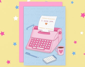 Cute Typewriter Illustration Greeting Card | I love you Card, Appreciation Card, Valentine's Day Card | Australian Made Greeting Cards