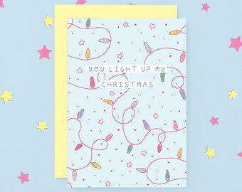 Punny Christmas Lights Illustrated Greeting Card | Great Card for pun loving friends or family | Australian Made Greeting Cards
