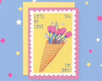 Lots of Love Greeting Card | Tulip Bouquet Illustrated Greeting Card, Appreciation Card, Mother's Day Card | Australian Made Greeting Cards