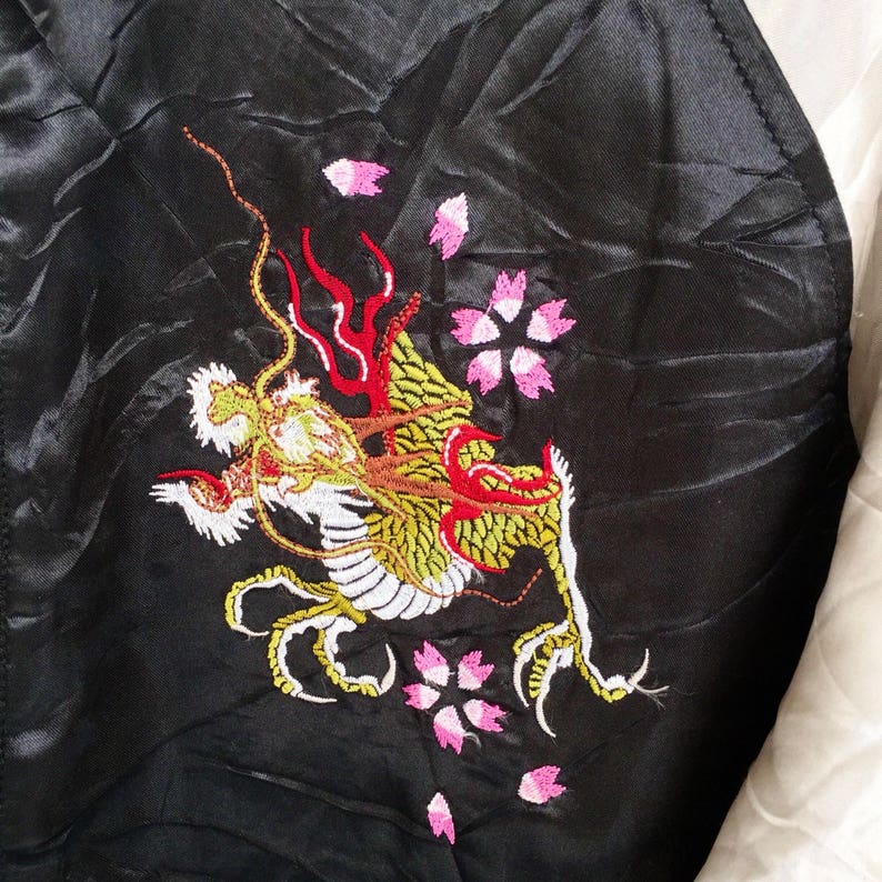 Vintage Sukajan Jacket Eagle  Tiger  Dragon Japan Yokosuka Embroidery Souvenir Satin Jacket RARE!
