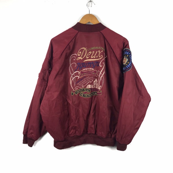 SELTEN!! Vintage 80er Jahre Bomber Jacke Vintage Deux Iguregu Jacke Stickerei Souvenir Jacke Patches Jacke Retro Fashion