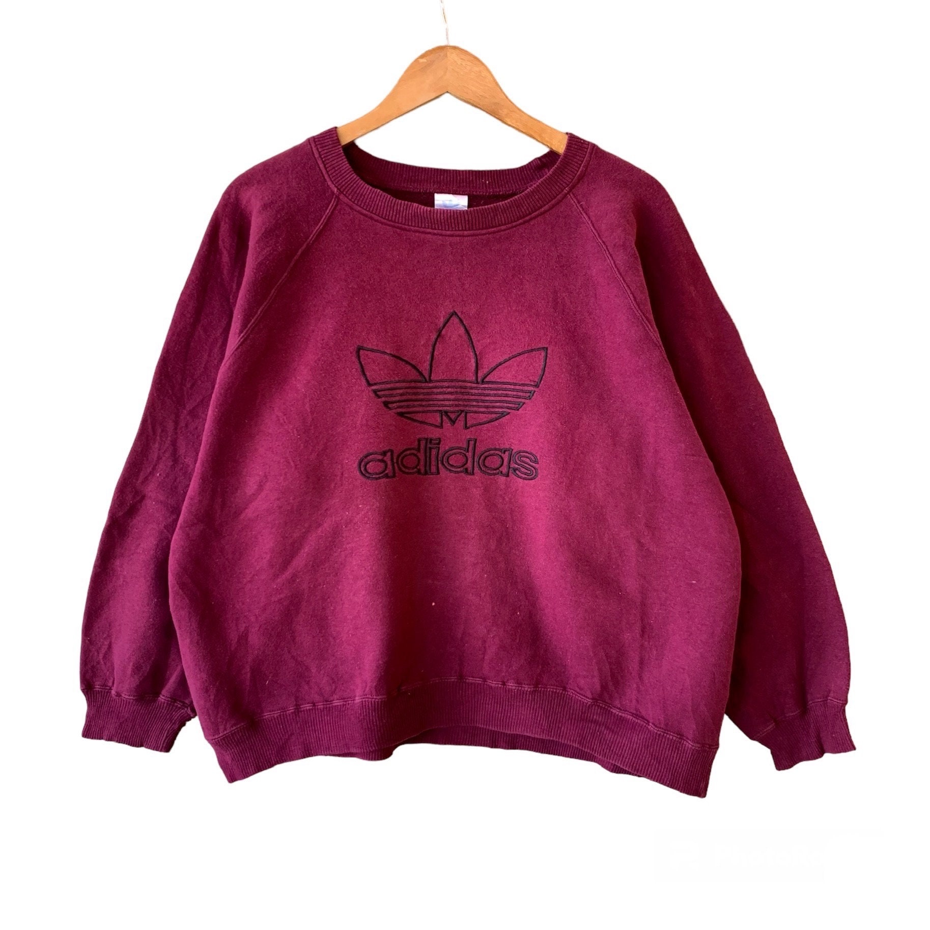 Vintage 90s Adidas Sweatshirt Big Logo Spellout Jumper Pullover Block Color Maroon Color Baggy Style Made in Canada Etsy