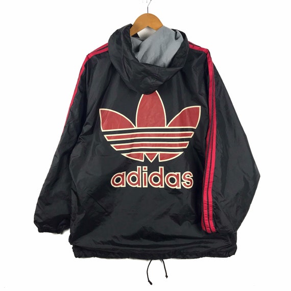 Vintage Adidas Windbreaker Jacket Big Logo Spellout Adidas Bomber Jacket Black Red and White Retro Fashion Rap Tees Adidas Large Size Etsy