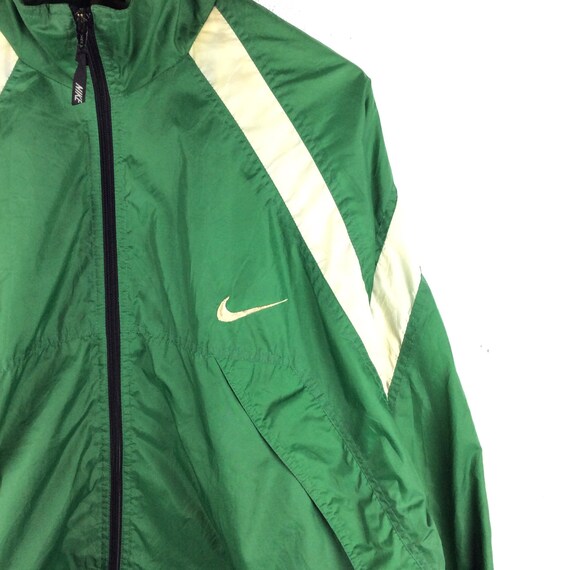 Vintage 90s Nike Jacket Nike Windbreaker Jacket Nike, Green and White Cream Color (Retro) Big Logo Spellout Rap Tees Hip Hop Swag