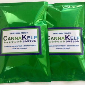 May include: Two green foil pouches of Canna Kelp professional strength plant fertilizer. Each pouch contains 3 ounces (85 grams) of fertilizer and is designed for use from seedling to harvest.