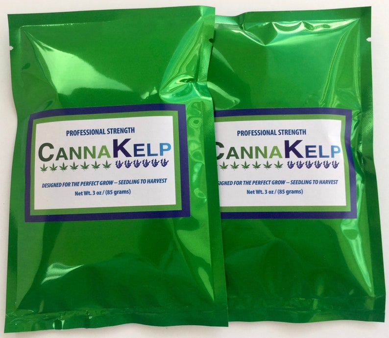 May include: Two green foil pouches of Canna Kelp professional strength plant fertilizer. Each pouch contains 3 ounces (85 grams) of fertilizer and is designed for use from seedling to harvest.
