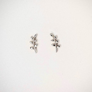 Simple Olive Branch Stud Earrings - Sterling Silver or 14K Gold Plated