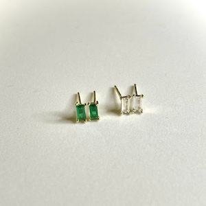 Baguette Cut CZ Stud Earrings - 14K Gold Plated