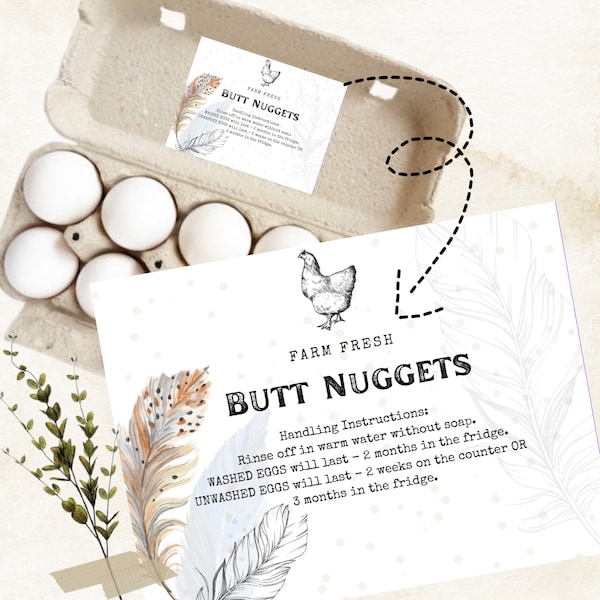 EGG HANDLING Instruction Card, Butt Nugget Egg Care Card, Fresh Egg Care, Egg Carton Label, Egg Carton Card, Printable, Instant Download