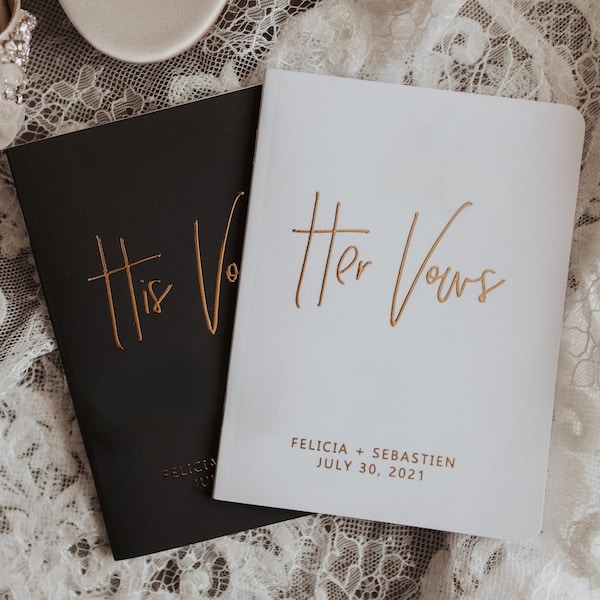 Vow Books Set of 2 | Her Vows His Vows | Black and White Vow Booklets | Color Choices Available | Design: A015
