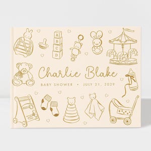 Libro de firmas personalizado para baby shower, diseño caprichoso, color beige neutro, 50 hojas, colores disponibles, diseño: BBS029