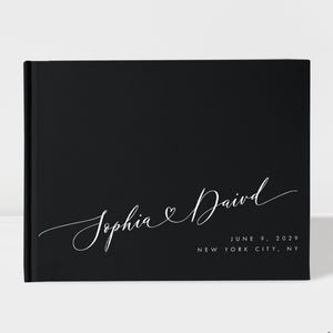 Black Modern Wedding Guest Book Personalized | Black and White | 50 Sheets of Paper | Color Choices Available | Design: A079