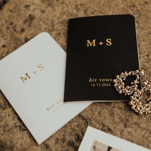 Personalized Vow Books Set of 2 | Her Vows His Vows | Monogram | Black, White and Gold Foil | Color Choices Available | Design: A032