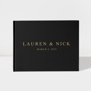 Livre d'or pour mariage | Noir et or | 50 feuilles de papier | Choix de couleurs disponibles | Modèle : A032