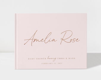 Baby Shower Guest Book | Pastel Pink and Rose Gold | Baby Shower Decorations | 50 Sheets of Paper | Color Choices Available | Design: BBS026