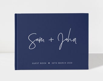 Wedding Guest Book | Navy Blue and White | 50 Sheets of Paper | Color Choices Available | Design: A028