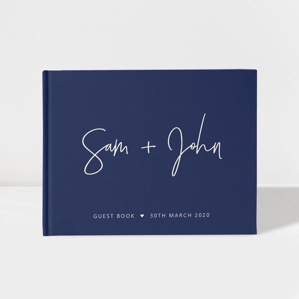 Wedding Guest Book | Navy Blue and White | 50 Sheets of Paper | Color Choices Available | Design: A028