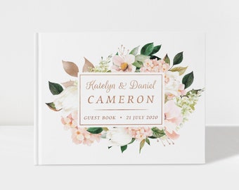 Wedding Guest Book | Dusty Pink Floral and Rose Gold | 50 Sheets of Paper | Color Choices Available | Design: A022