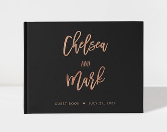 Wedding Guest Book | Back and Rose Gold | 50 Sheets of Paper | Color Choices Available | Design: A009