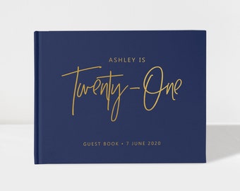 21st Birthday Guest Book, Navy Blue Birthday, 21 Birthday Guest Book, Navy and Gold Guestbook, Colour Choices Available, SKU: BB011