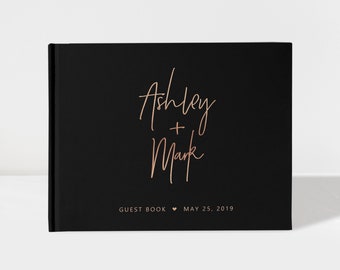 Wedding Guest Book | Black and Rose Gold | 50 Sheets of Paper | Color Choices Available | Design: A015