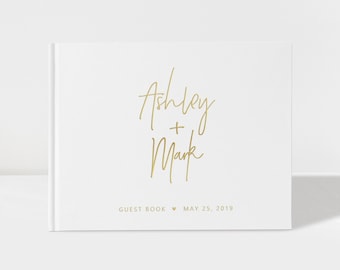 Wedding Guest Book | White and Gold | 50 Sheets of Paper | Color Choices Available | Design: A015