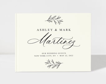 Wedding Guest Book Personalized | Ivory and Black | 50 Sheets of Paper | Color Choices Available | Design: A046