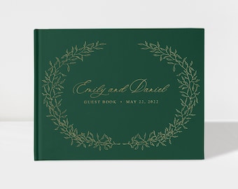 Wedding Guest Book | Emerald Green and Gold | 50 Sheets of Paper | Color Choices Available | Design: A040