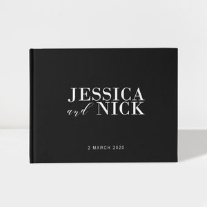 Livre d'or pour mariage moderne | Noir et blanc | 50 feuilles de papier | Choix de couleurs disponibles | Modèle : A033
